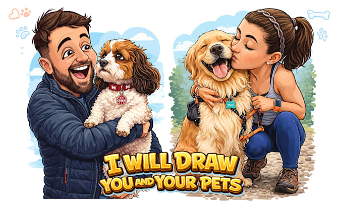 create cutom pet and owner caricature vector art