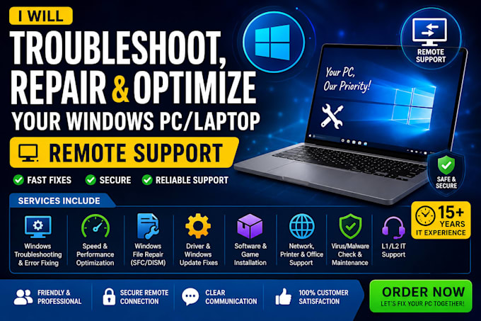 troubleshoot, repair windows PC or laptop remotely