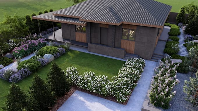 3d visualize modern country house, property development on site, exterior render