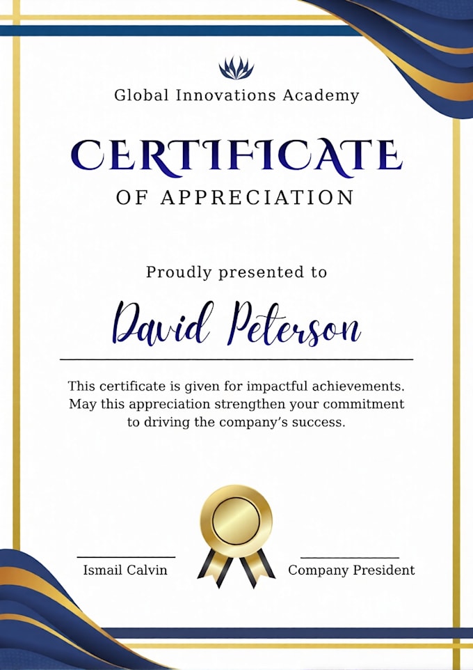 design a professional corporate certificate or diploma