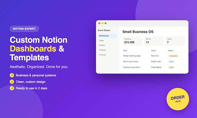 design an aesthetic notion template or dashboard for you