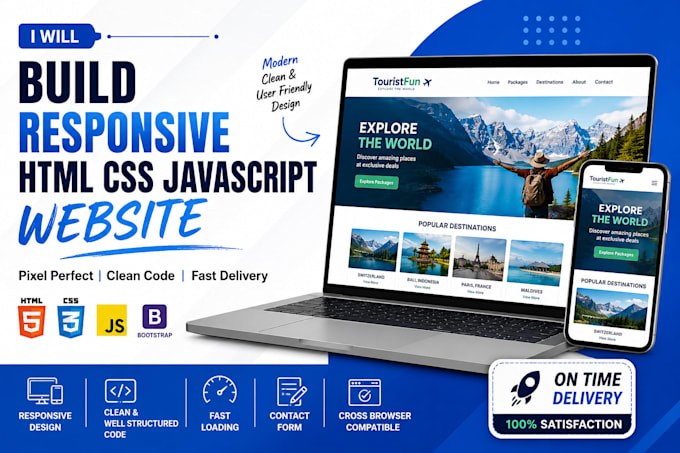 build a responsive HTML CSS javascript website