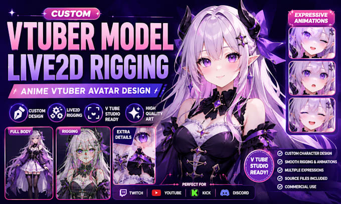 create custom vtuber model, live2d rigging, anime vtuber avatar design