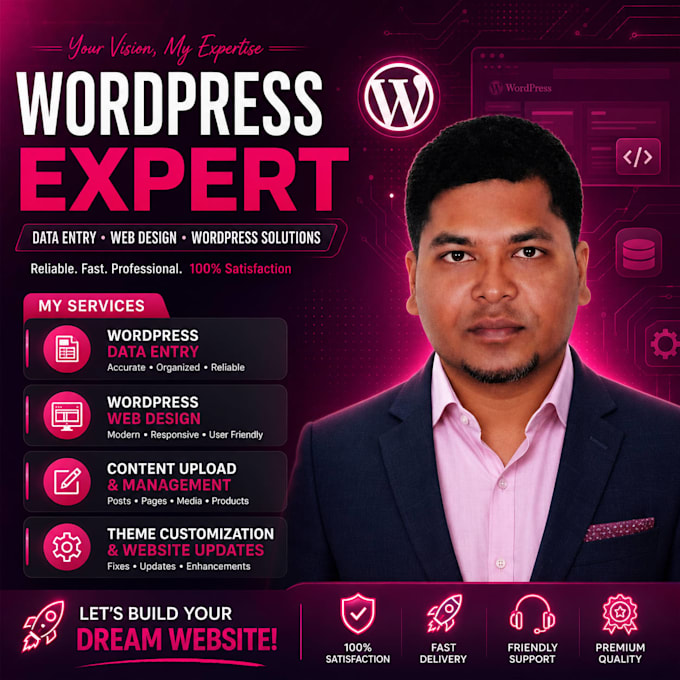 be your wp expert for data entry, content upload, web design and updates