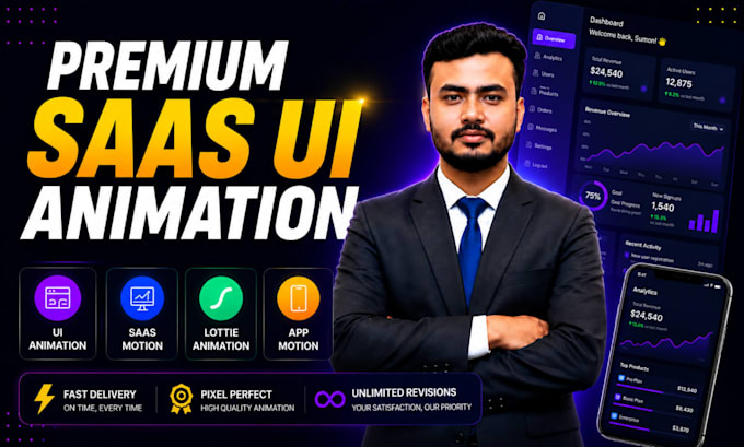 create premium saas UI animation, app motion design and lottie animation