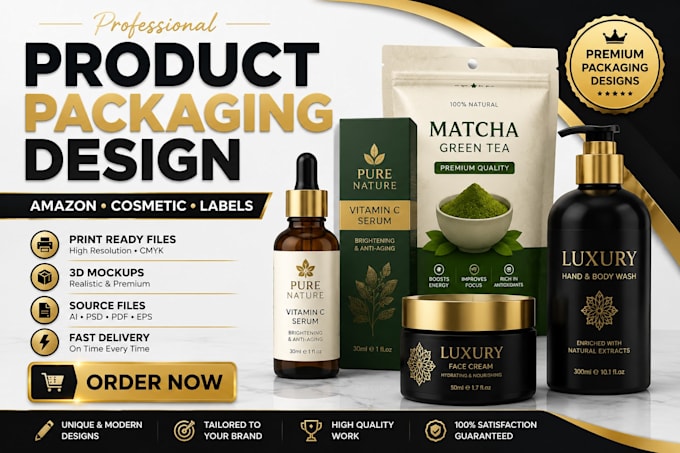 design amazon product packaging, cosmetic packaging labels