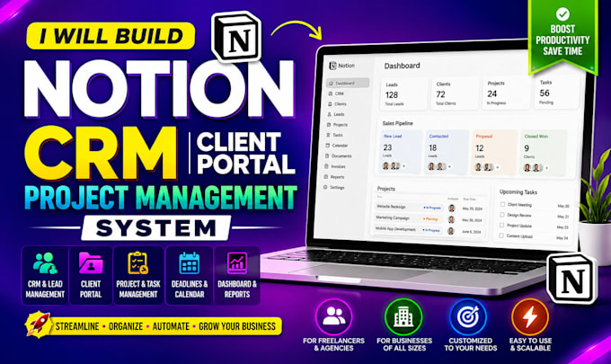 build a notion CRM, client portal, project management system
