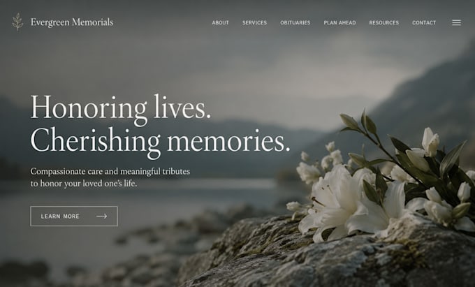 design squarespace funeral memorial obituary website with donation page