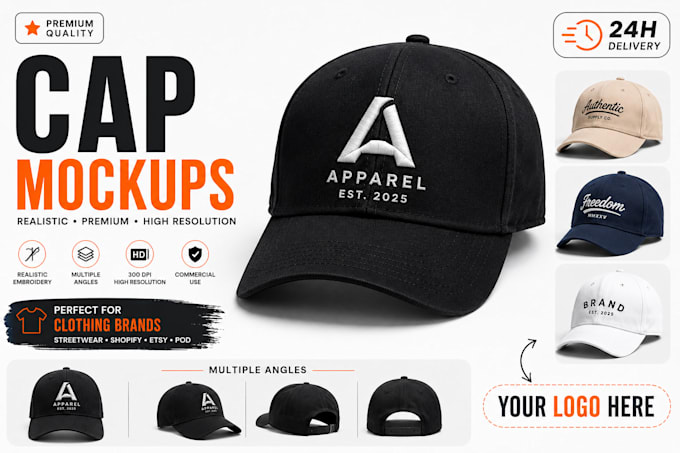 create realistic cap mockup with your logo for clothing brands