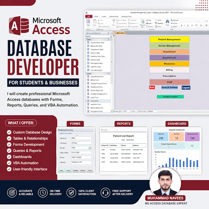 create a professional microsoft access database with forms reports and vb codes
