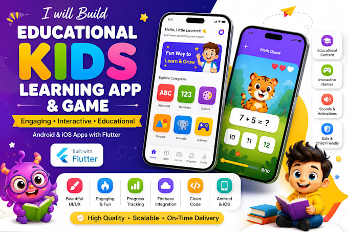 build educational kids learning app and game for android and ios using flutter