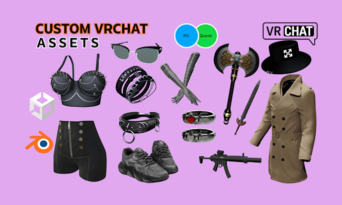 create custom vrchat assets, outfits, clothing, weapon, props, item for avatar