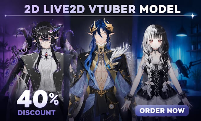 create male vtuber avatar, live2d vtuber model for streaming background setup