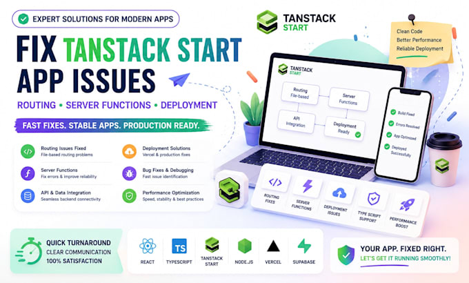 fix tanstack start app, routing, server functions and deployment issues