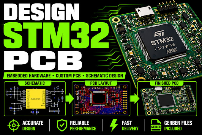 design stm32 pcb, embedded hardware, custom pcb and schematic design