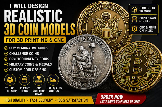 design realistic 3d coin models for 3d printing and cnc