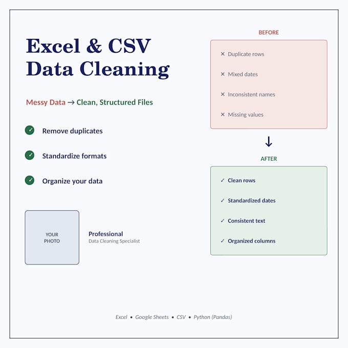 clean, format, and organize your excel or CSV data