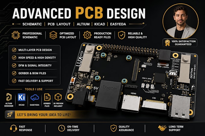design advance circuit schematic pcb layout in altium kicad easyeda, gerber