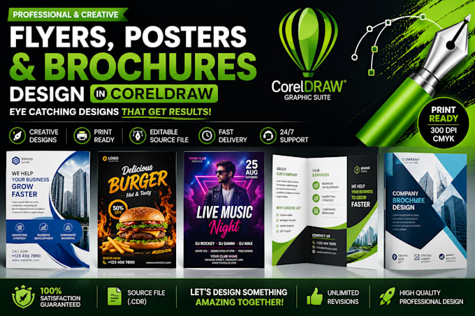design eye catching flyers, posters, brochures, in coreldraw