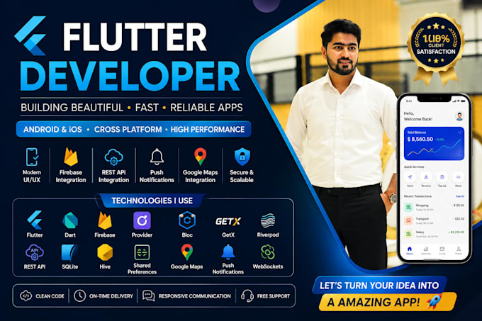 develop a professional flutter app for android and ios