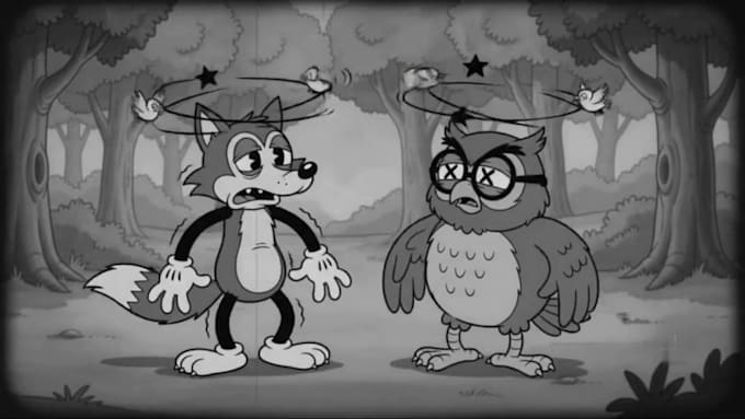create 2d rubber hose, 1930s animation or black and white animation