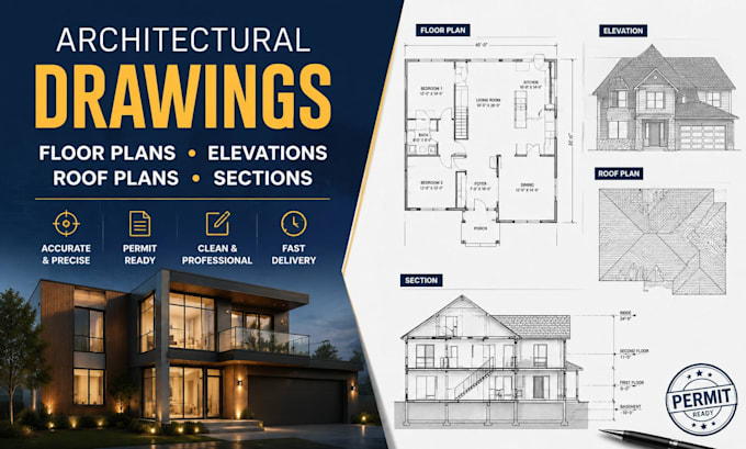 draw architectural floor plans, elevations, roof plans