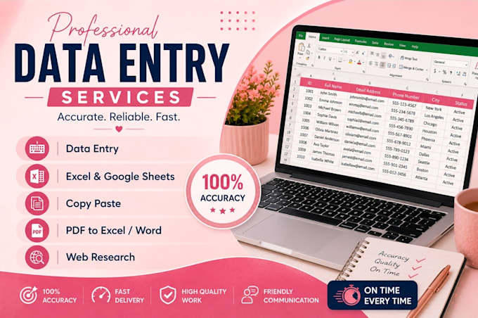 do accurate  data entry, excel, copy, paste, PDF conversion and web search