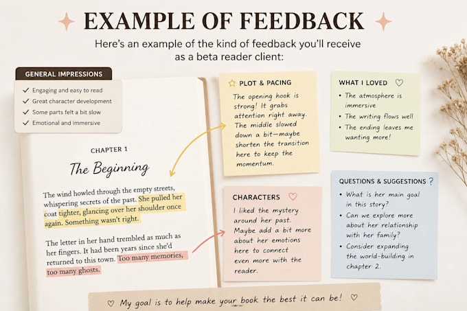beta read your and provide detailed feedback
