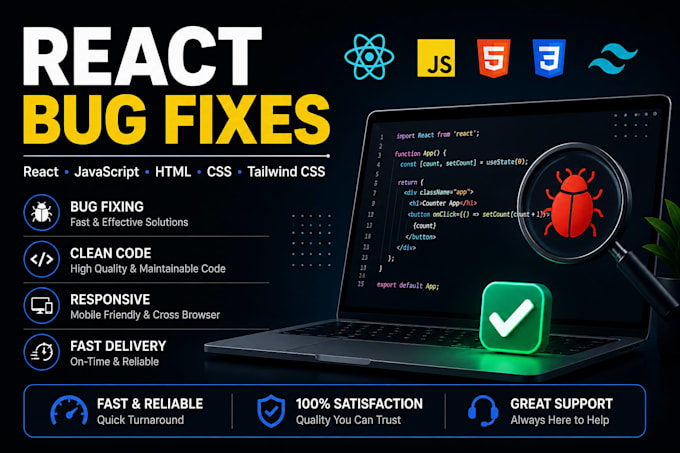 fix bugs in your react, javascript, HTML, and CSS website