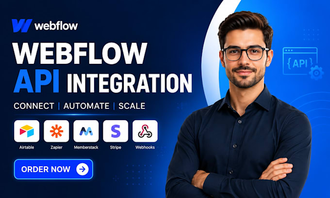 integrate webflow API, airtable, zapier, stripe, memberstack, webflow automation