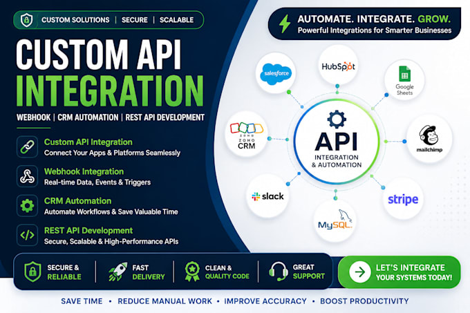custom API integration, webhook, CRM automation and rest API development