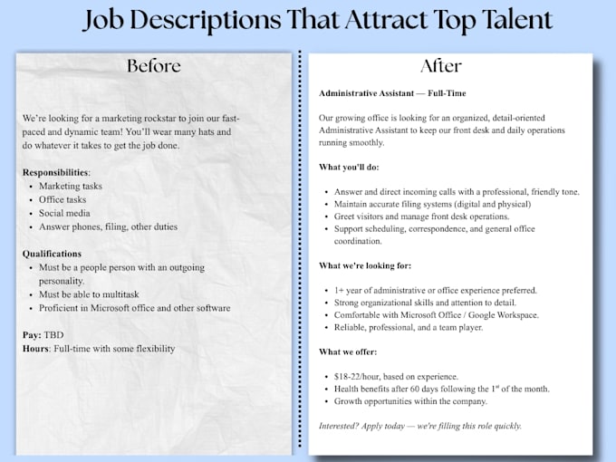 write compelling job descriptions and screen candidates