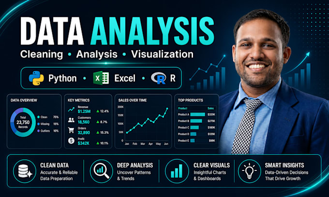 clean, analyze, visualize your data using python, excel, r