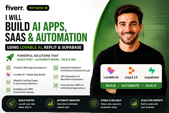 build ai apps, saas and automation using lovable ai, replit and supabase