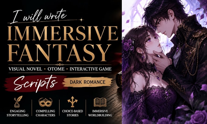 write immersive fantasy visual novel otome interactive game scripts dark romance