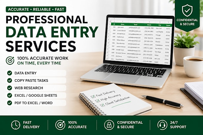 do accurate data entry, excel, copy paste and web research