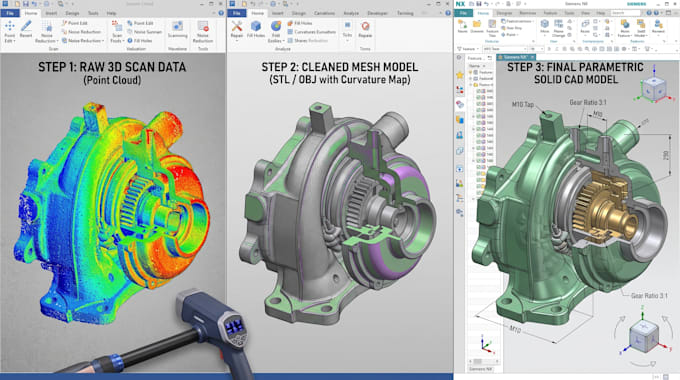 do mechanical part reverse engineering, cad model 3d scan stl, obj, mesh model