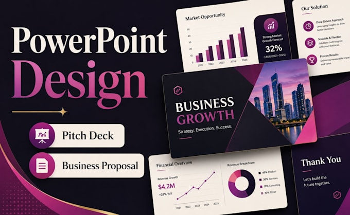 design powerpoint presentation, pitch deck and business proposal