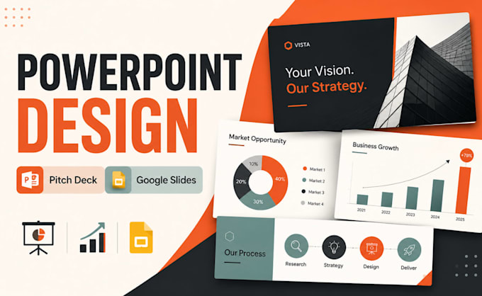 design powerpoint pitch deck, presentation and google slides