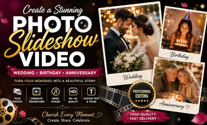 create photo slideshow video for wedding, birthday, anniversary