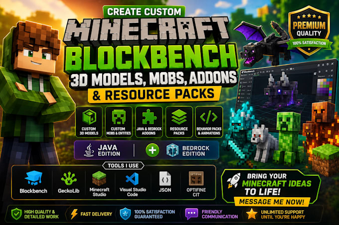 create minecraft blockbench 3d model mob addon resource pack java bedrock