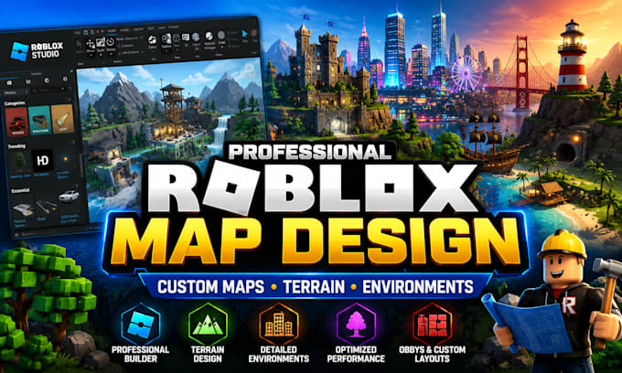 design a professional roblox map, environment, terrain, and game world