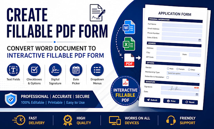 create fillable PDF form convert word document to interactive fillable PDF form