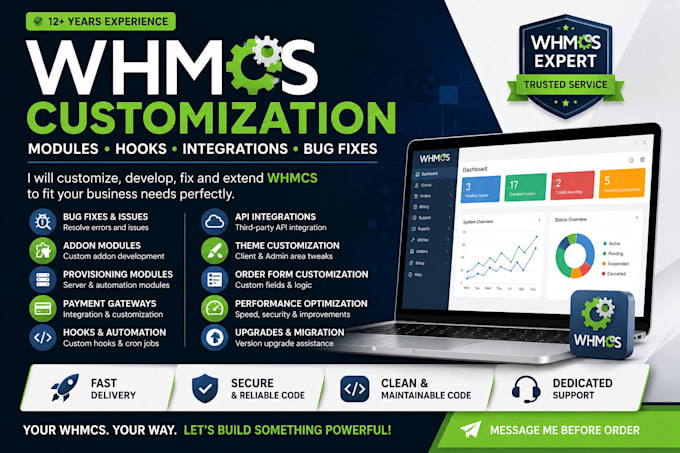 do whmcs module development, bug fixes, minor scripting