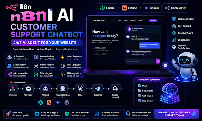build n8n ai customer support chatbot for your website