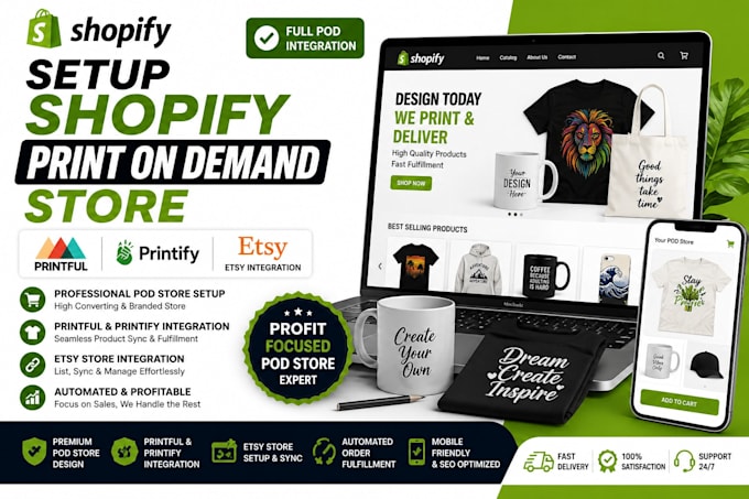 setup shopify print on demand store printful etsy pod printify integration