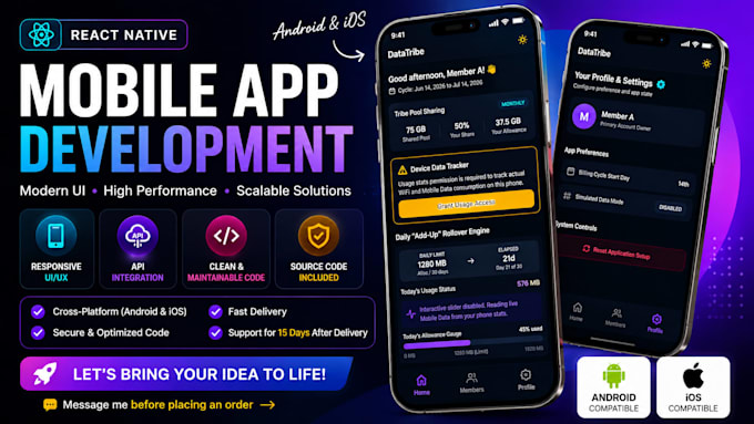 develop react native mobile app for android and ios