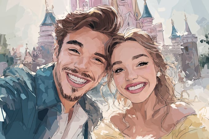 draw a disney couple portrait illustration