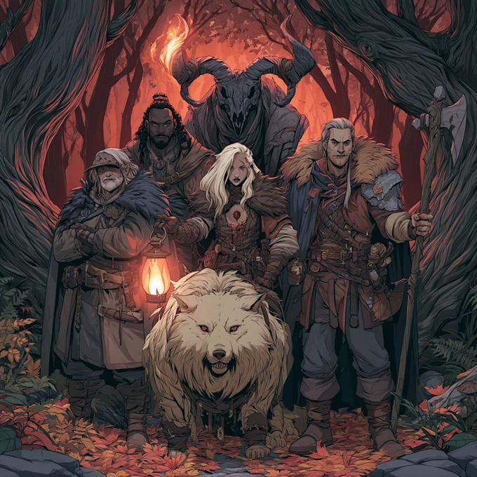 design custom dnd party scene illustration