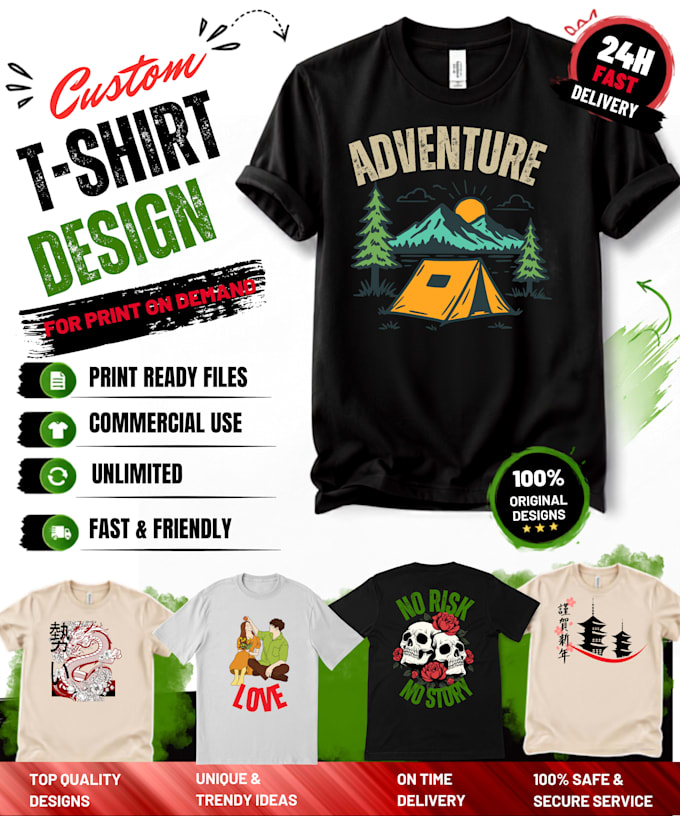 create custom t shirt design for print on demand, merch